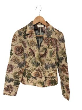 Vintage 90s Tapestry Jacket Crazy Horse Sz L Floral Western Boho *see notes*
